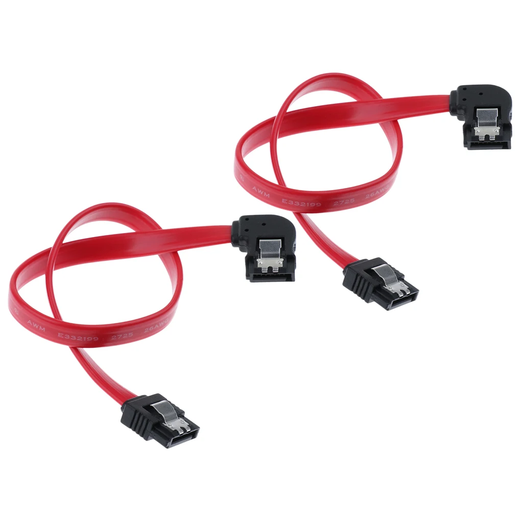 2 Pieces 12 Inch SATA III Cables 6Gbps 90 Degrees Left Angle With Locking Latch Red