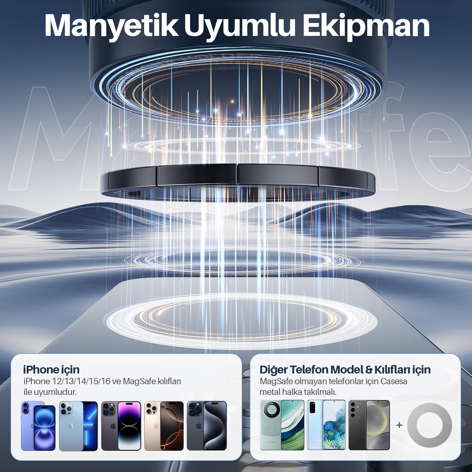 Samsung Apple Xiaomi Uyumlu Vakumlu Manyetik 180° Dönen Taşınabilir Çok Amaçlı Araç Telefon Tutucu