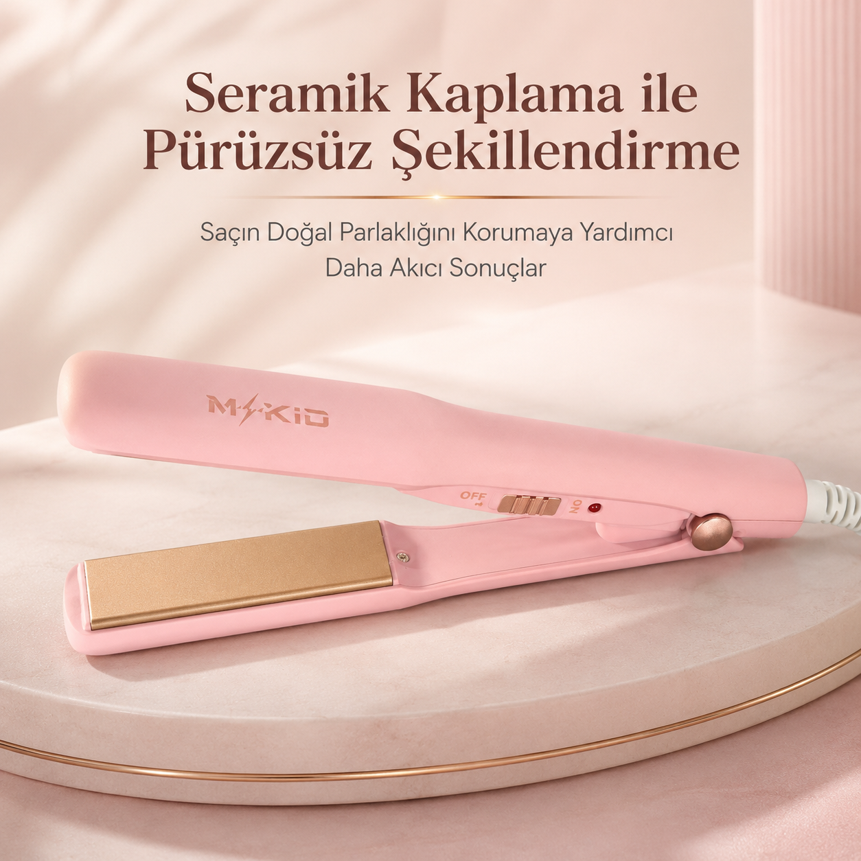 MKIO mini saç düzleştirici altın seramik kaplama plakalar
