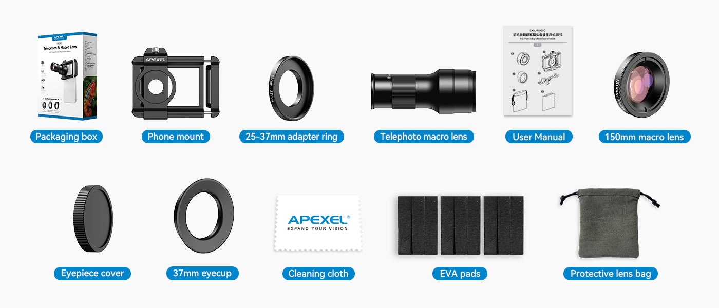 Apexel TeleMacro 6X Zoom Telefoto Makro Lens Elde ve Akıllı Telefon Fotoğrafçılığı İçin
