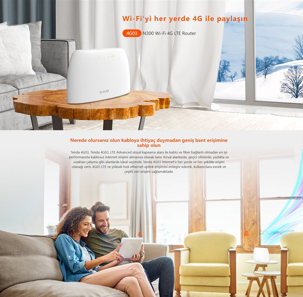 Tenda 4G03 N300 300 Mbps 4G Lte Girişli Router 