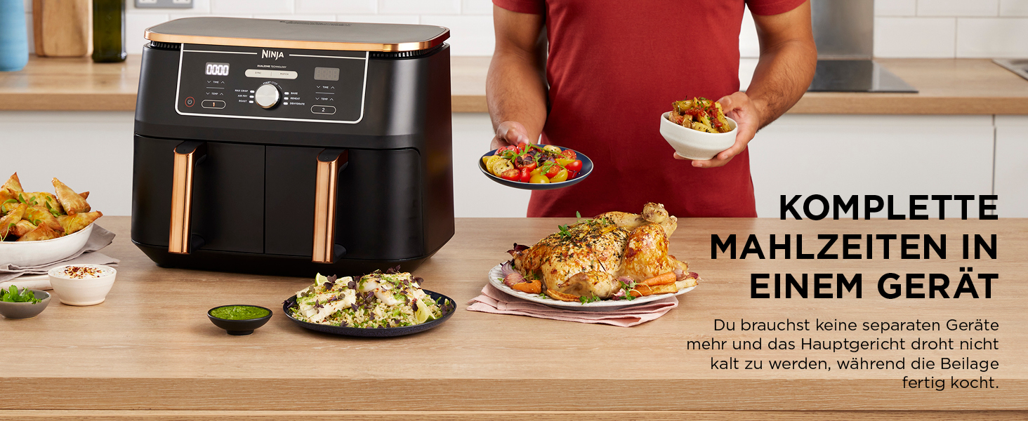 Ninja Foodi MAX Dual Zone Heißluftfritteuse Kupfer/Schwarz, AF400EUCP