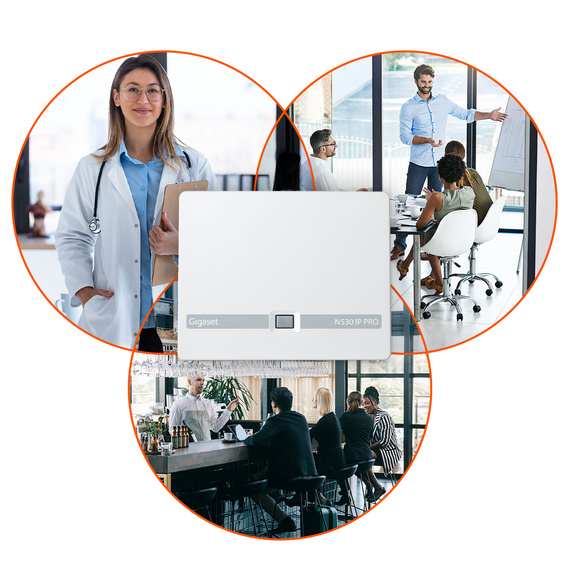 Gigaset N530 IP PRO, doktor muayenehanesi, ofis ve restoran görüntüleriyle