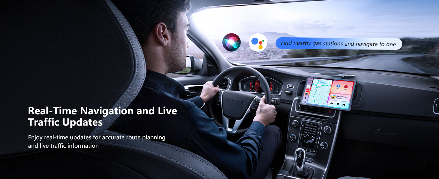 Gerçek zamanlı trafik güncellemelerini ve rota bilgilerini gösteren navigasyon sistemine sahip araç gösterge paneli.