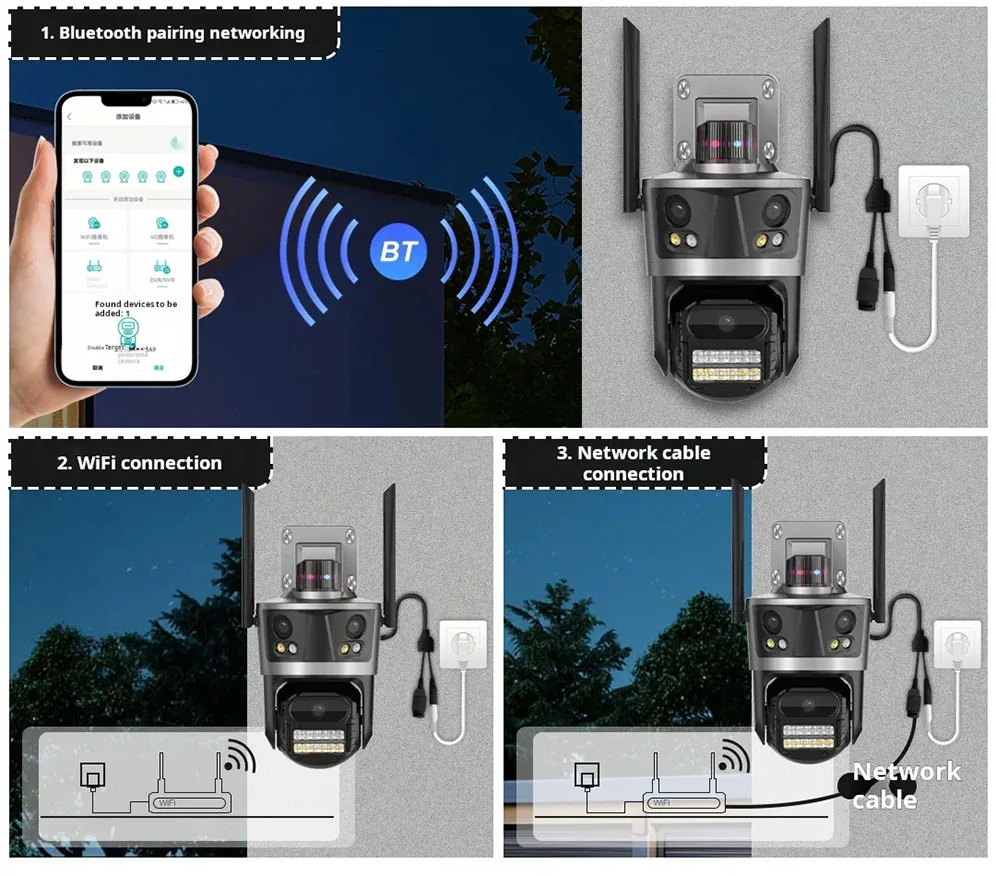 CCTV Wifi IP kamera dönüştürmek çift Lens HD 4MP PTZ rotasyon güvenlik su geçirmez H.265