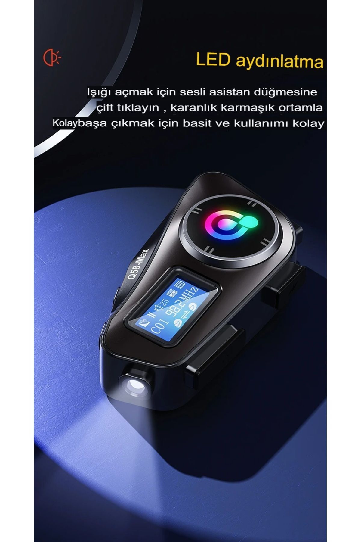 Enshall Q58-MAX Radyolu 2 Kişi Bağlantılı Bluetooth Kask Kulaklık Ekranlı Fenerli Müzik ve Telsiz Intercom