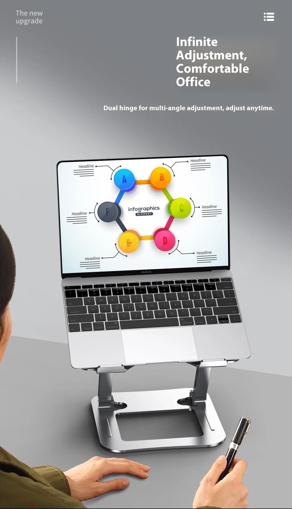 J22 17.3 Inch Laptop Stand Metal Base Heat Dissipation Adjustable Height Nano Steel Notebook Folding Holder Riser - Silver 7