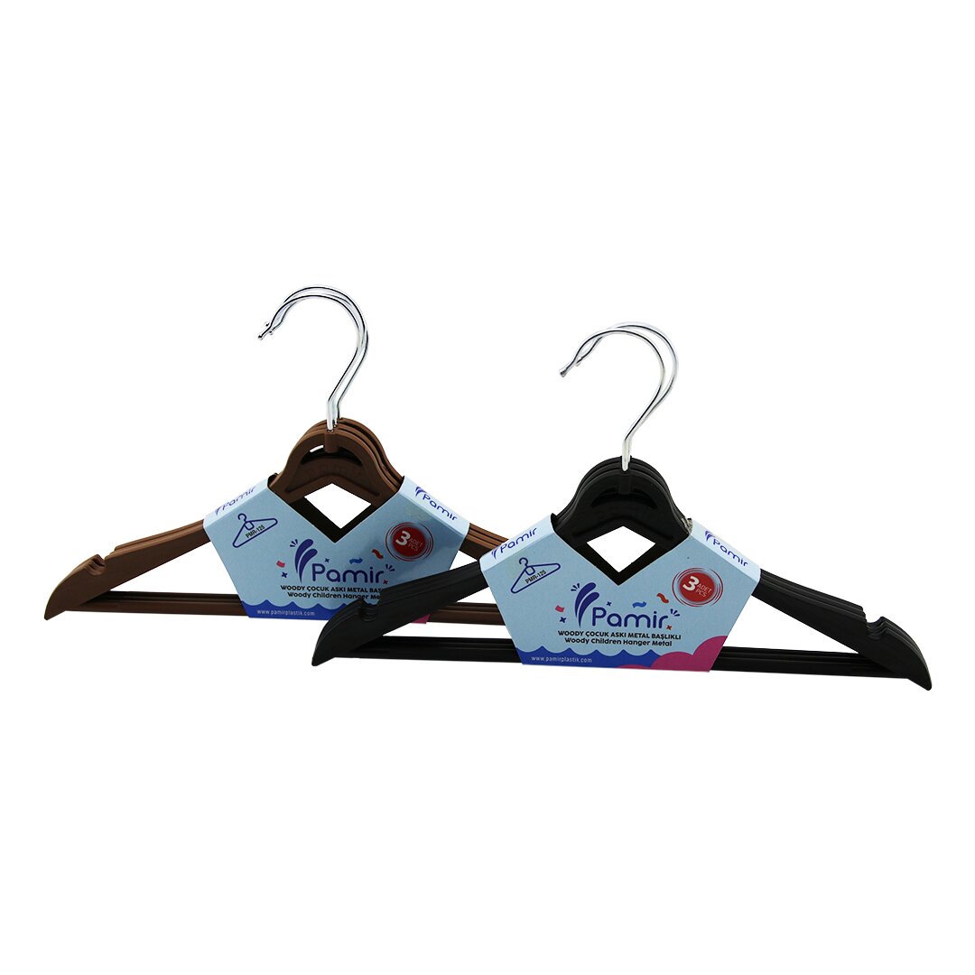 3PCS Plastik Çocuk Elbise Askısı Metal Başlıklı