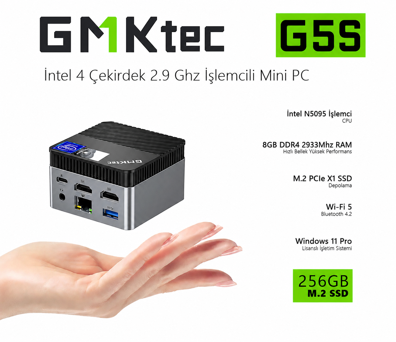 GMKtec G5S Intel N5095 İşlemci, 8GB DDR4 RAM, 256GB M.2 SSD, Fiyatı