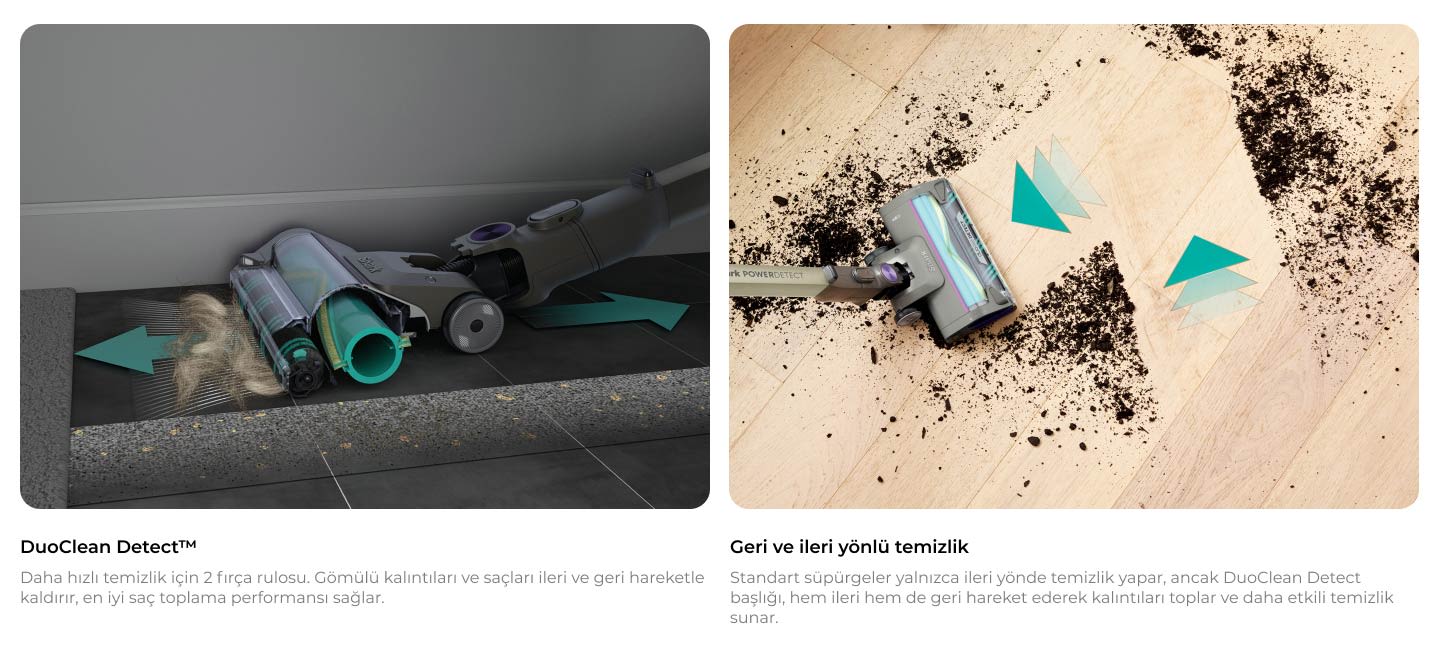 Gri, yeşil ve gümüş renkli elektrikli süpürge, zemin üzerindeki pislikleri temizlerken görülüyor.