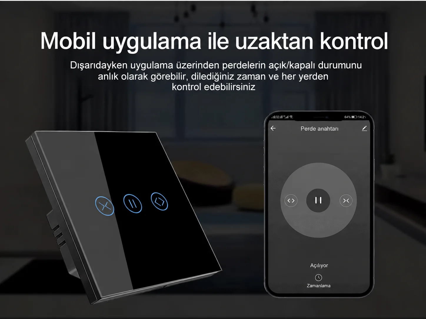 KRSC-Z102 Tuya Zigbee Perde Panjur Anahtarı ıslak dokunuş ve kolay temizlik