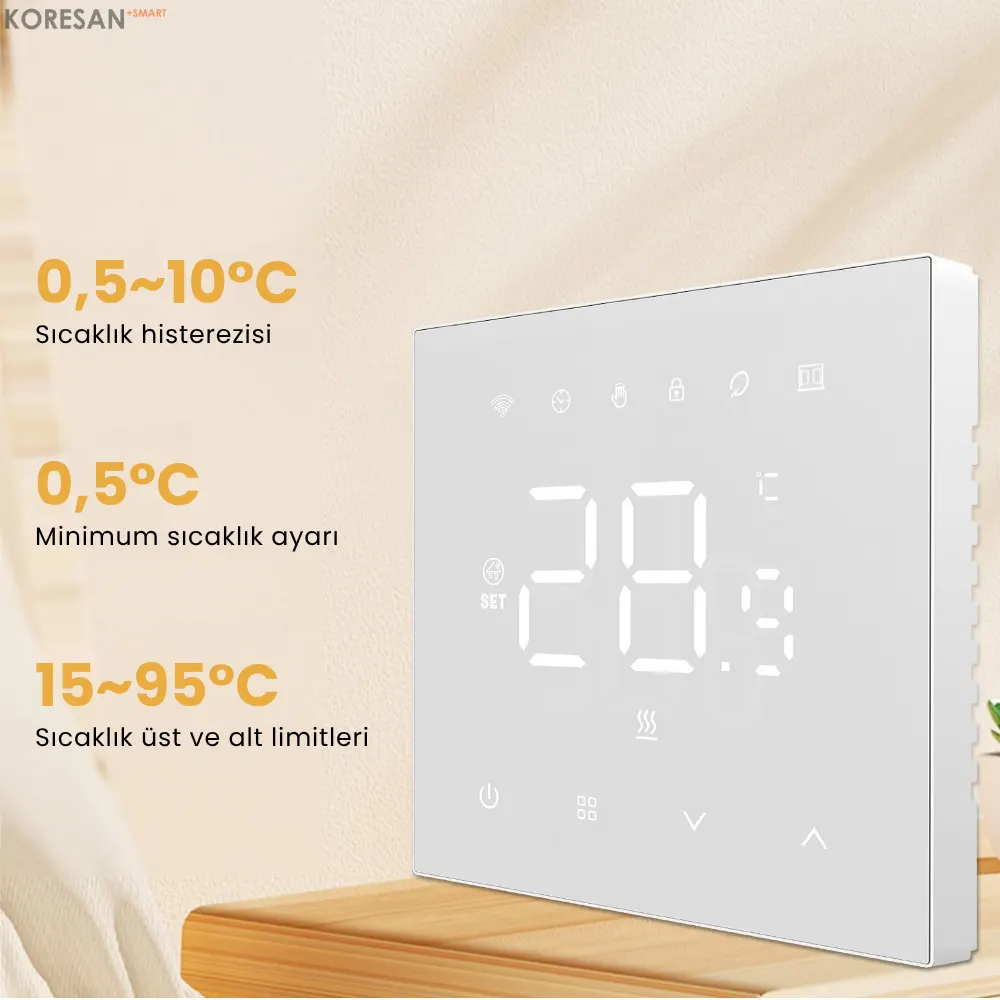 WiFi Akıllı Kombi Termostatı – Dokunmatik Oda Sıcaklık Kontrolü