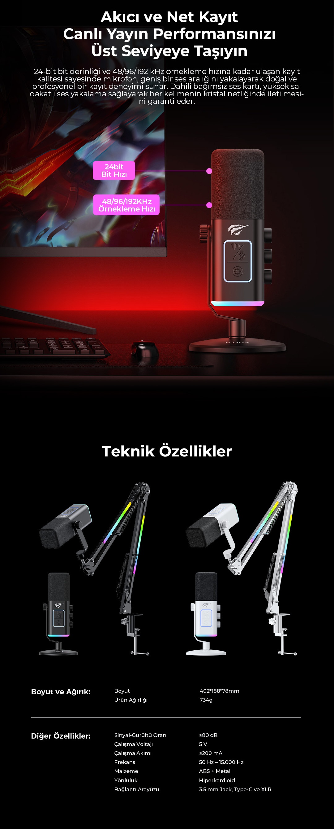 Havit Gamenote GK71 Pro RGB Yayıncı Mikrofonu