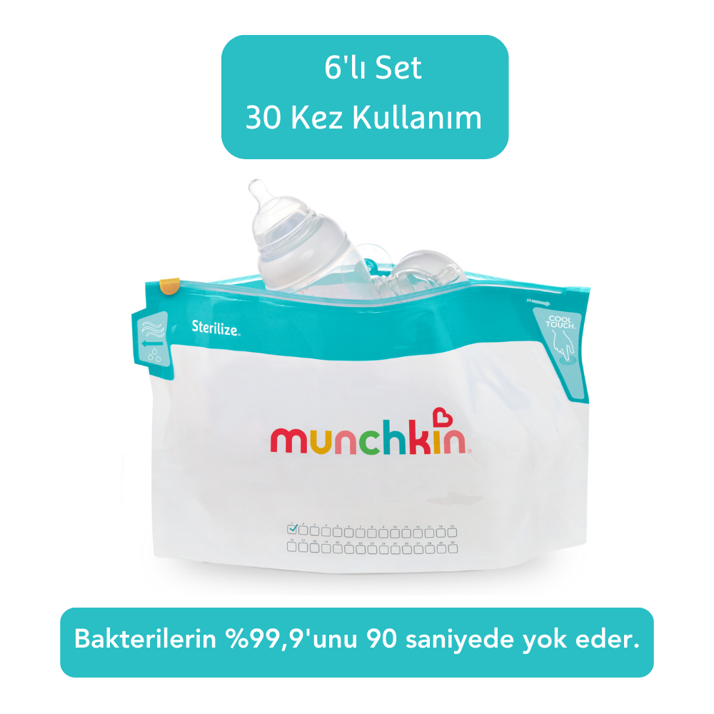 Munchkin Mikrodalga Sterilizatör Torbaları – 6’lı Set, 20×35,5 cm, Tekrar Kullanılabilir görsel