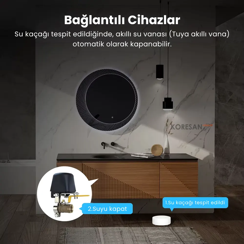 Tuya Sirenli Su Baskını Sensörü – Zigbee akıllı su gaz vanası entegrasyonlu otomatik su kontrol sistemi