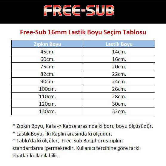 Free-Sub 16mm Lastik Uzunluk Seçim Tablosu