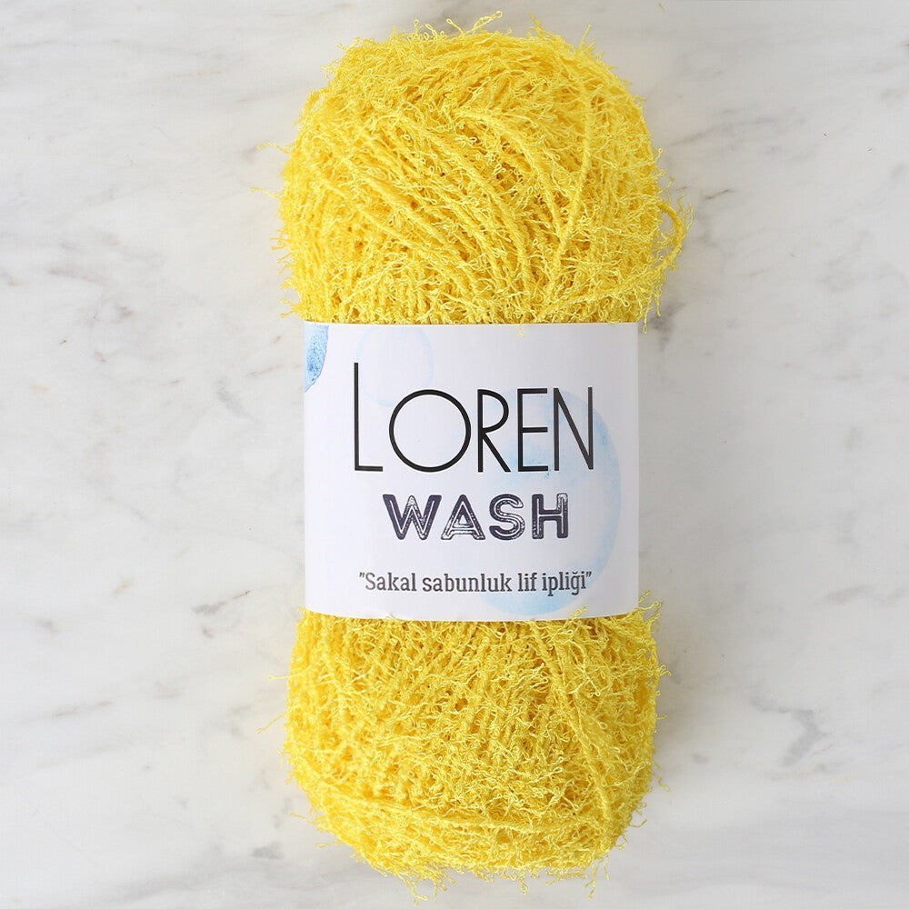 Sarı renkli Loren Wash el örgü ipi yumağı