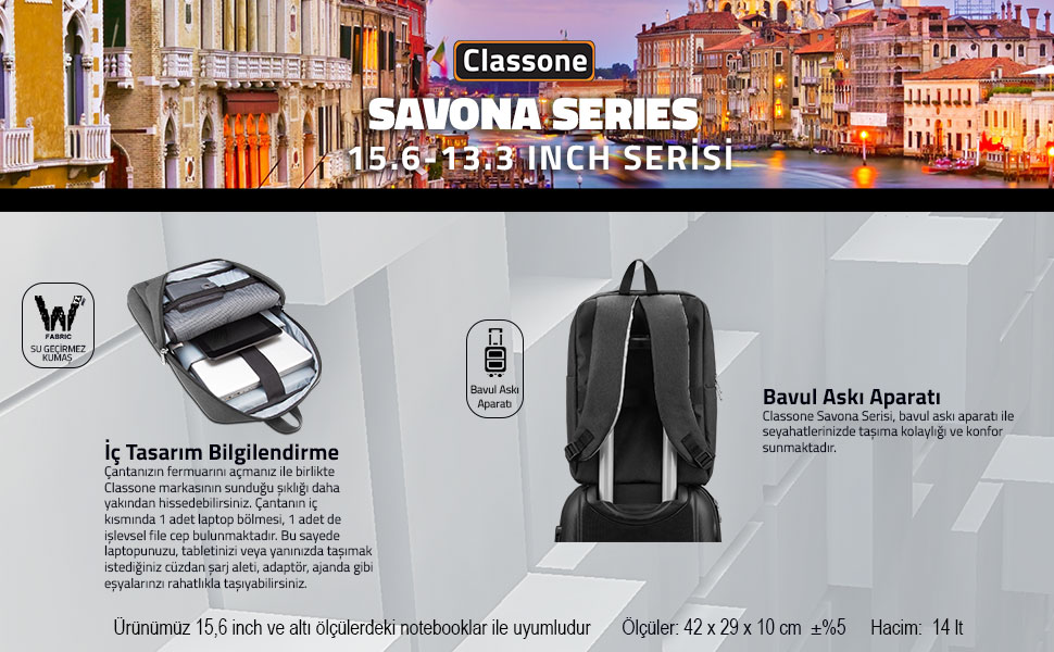 Classone; Savona; BP-SV104; Laptop Sırt Çantası; Notebook Sırt Çantası; PC;Notebook; Sırt Çantası;