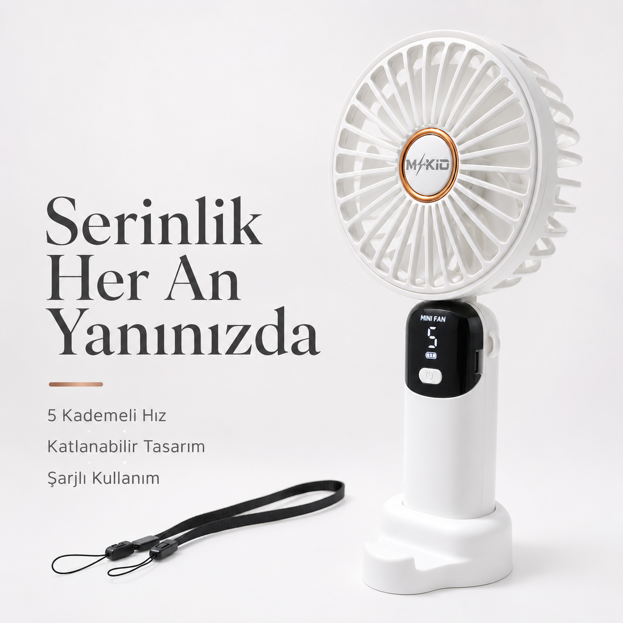 MKİO taşınabilir şarjlı mini el fanı