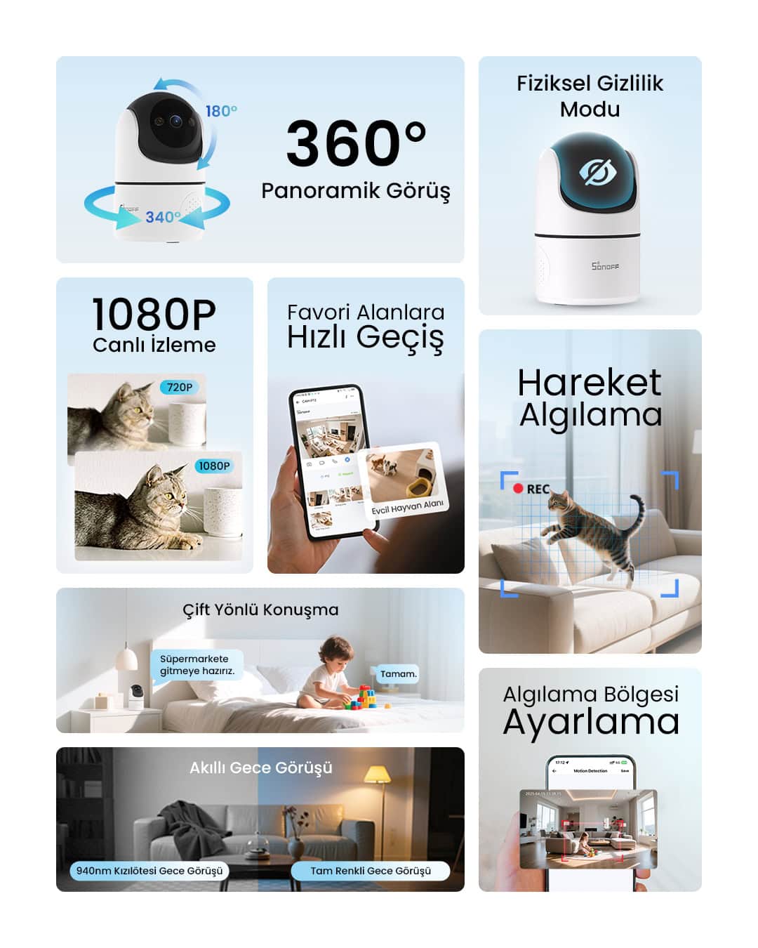 SONOFF CAM Pan-Tilt 2 Akıllı Kamera 360° Derece Hareketli