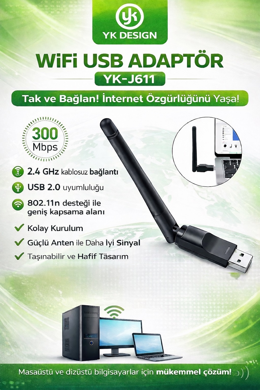 YK Design USB WiFi Adaptör YK-J611