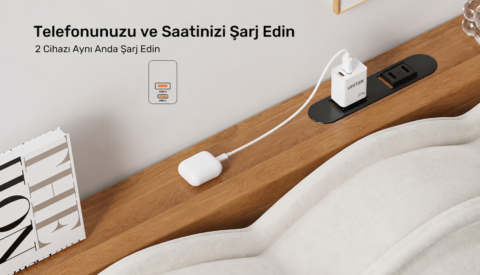 Unitek 20W Hızlı Şarj Adaptörü 1*USB-C 1*USB-A