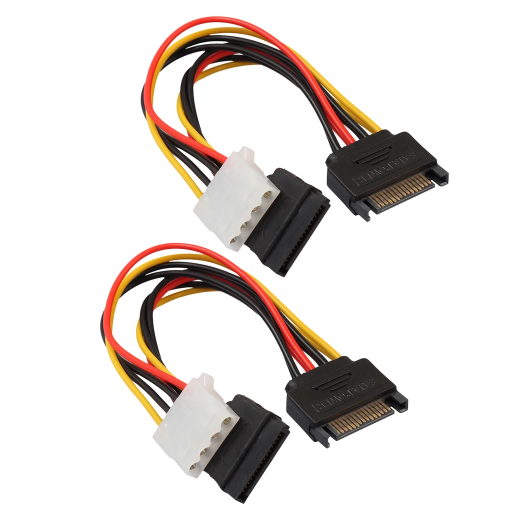 2 Pieces 15-Pin Serial SATA Male to 15-pin Female and 4-pin LP4 Female Reverse Power Adapter Cable For IDE Hard Drive