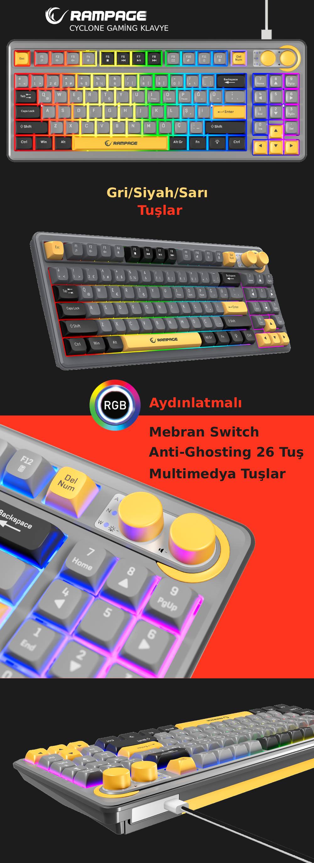 gaming oyuncu klavye renkli