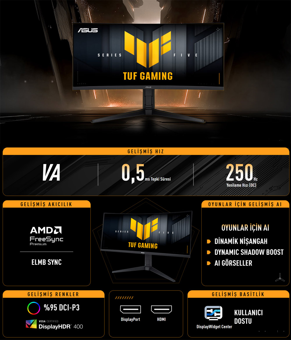 ASUS TUF GAMING VG34WQML5A 34 GAMING FAST VA KAVİSLİ Fiyatı