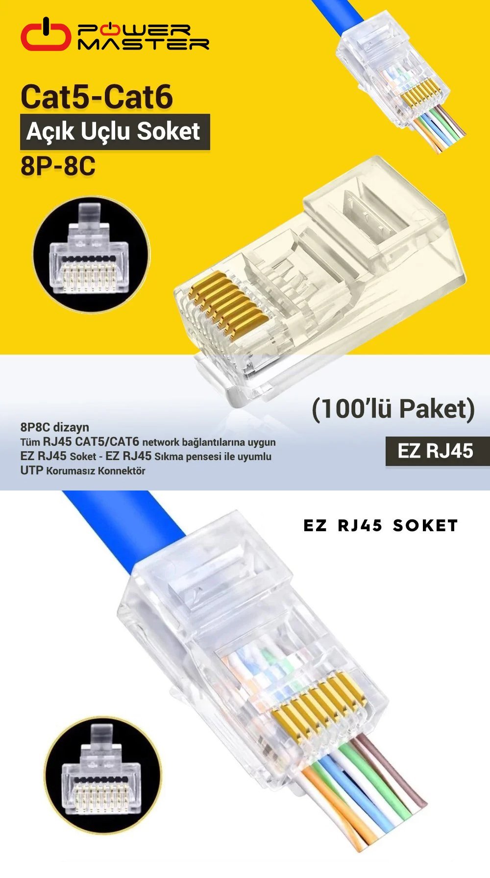 PowerMaster EZRJ45 Açık Uçlu Soket Kullanımı