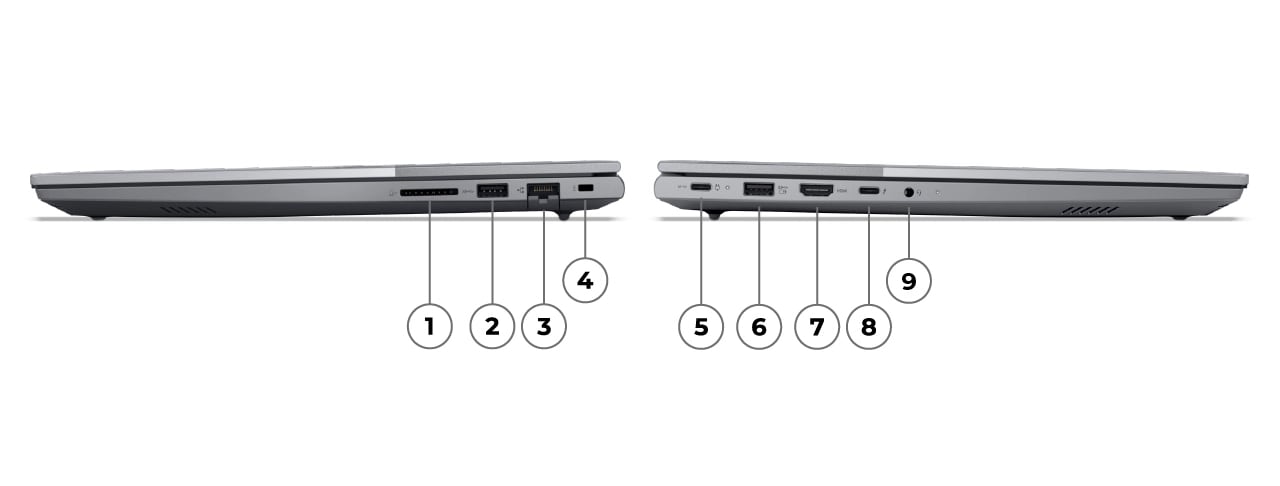Lenovo ThinkBook 16 Gen 8 (Intel) dizüstü bilgisayar, yüksek hızlı veri paylaşımı ve diğer bağlantı seçenekleri için bağlantı noktaları ile donatılmıştır.