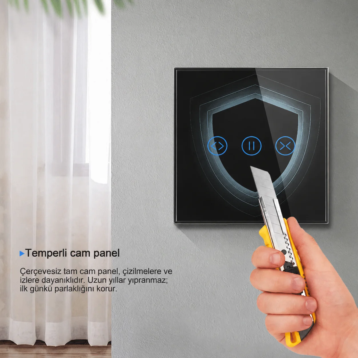 KRSC-Z102 Tuya Zigbee Perde Panjur Anahtarı 86 x 86 mm ön panel ölçüsü