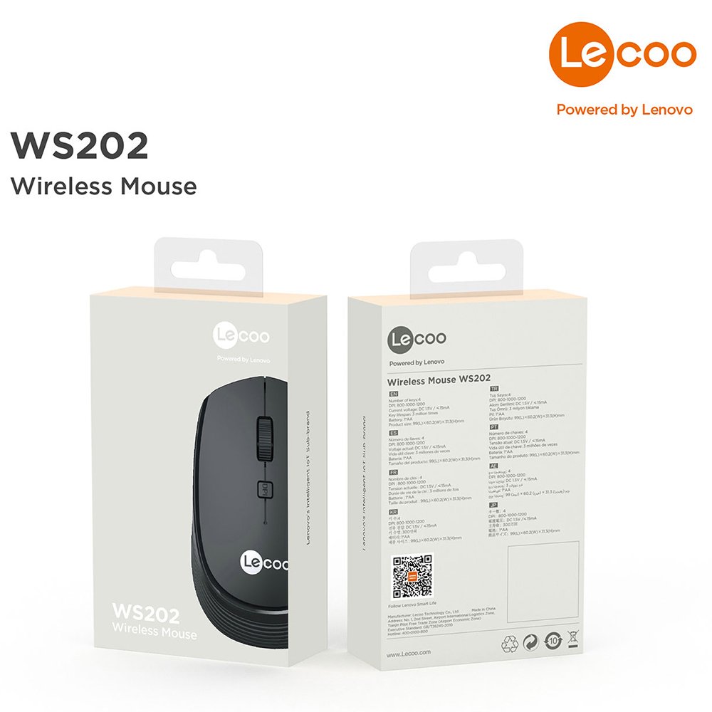 Lenovo WS202 1200 DPI 4 Tuşlu Mouse Gri