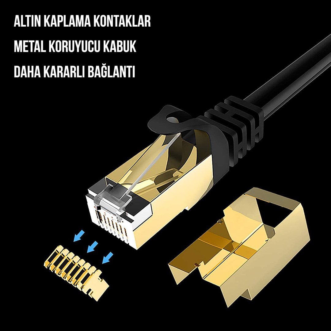 Powermaster PMCAT71 Cat7 Kablo 1 Metre Altın Kaplama Dış Konnektör Koruyucu