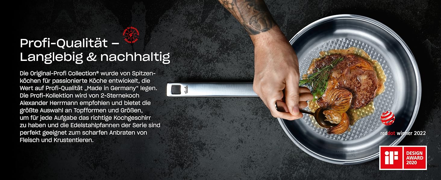 Fissler Original Profi Collection paslanmaz çelik tava, kaplamasız kızartma tavası, biftek için birinci sınıf