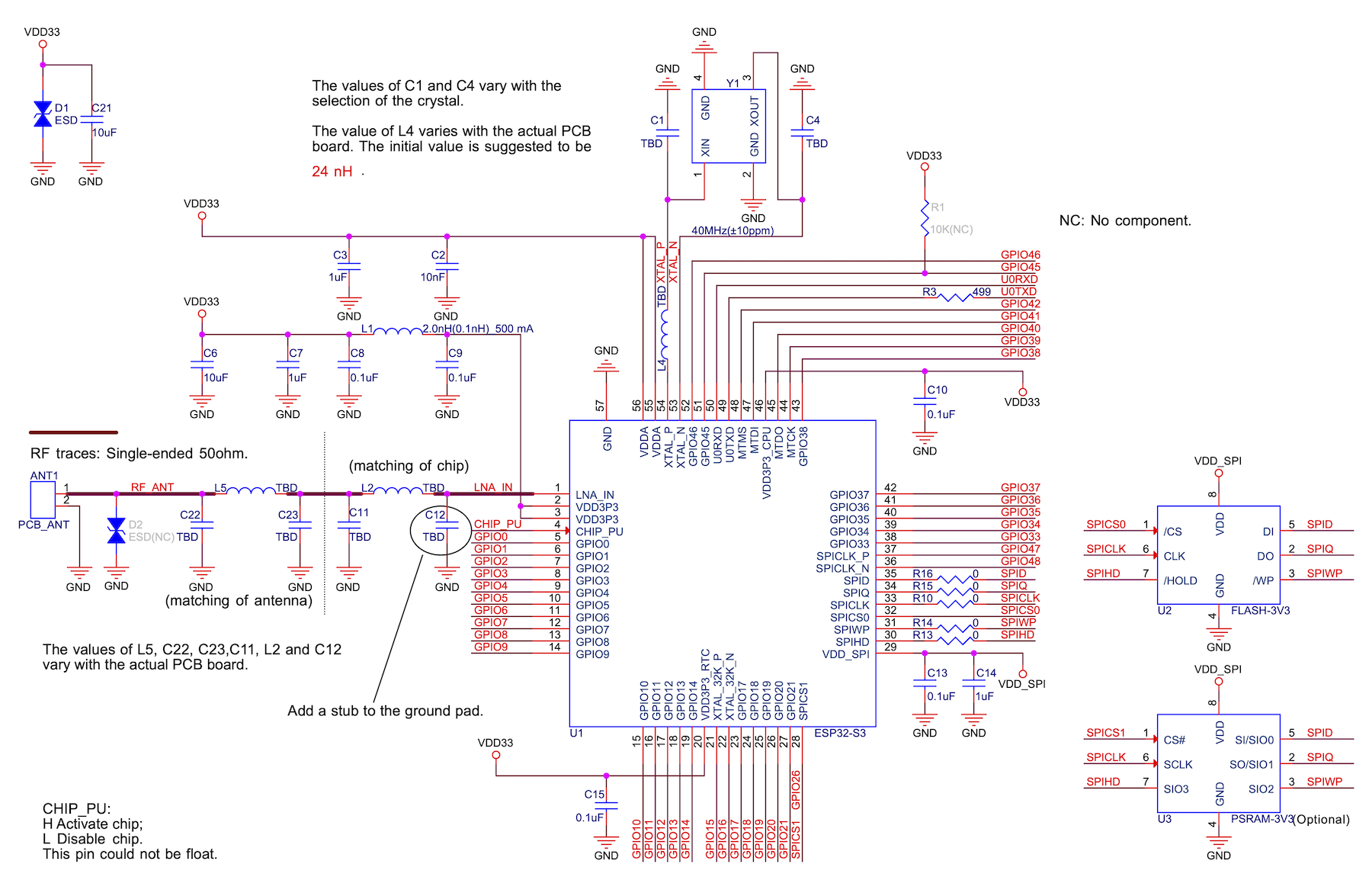 ESP32-S3 referans şematik bağlantı örneği