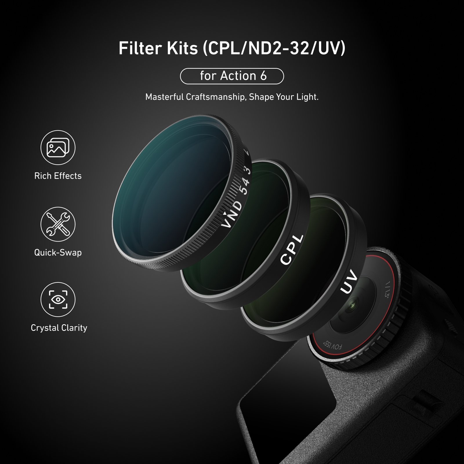 TELESIN Osmo Action 6 Filtre Seti (CPL+VND+UV)