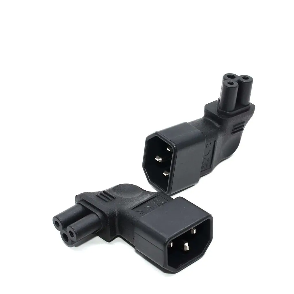 2x IEC 320 C14 to C5 90 degree Right Angled Sosket Power Adapter Extension*