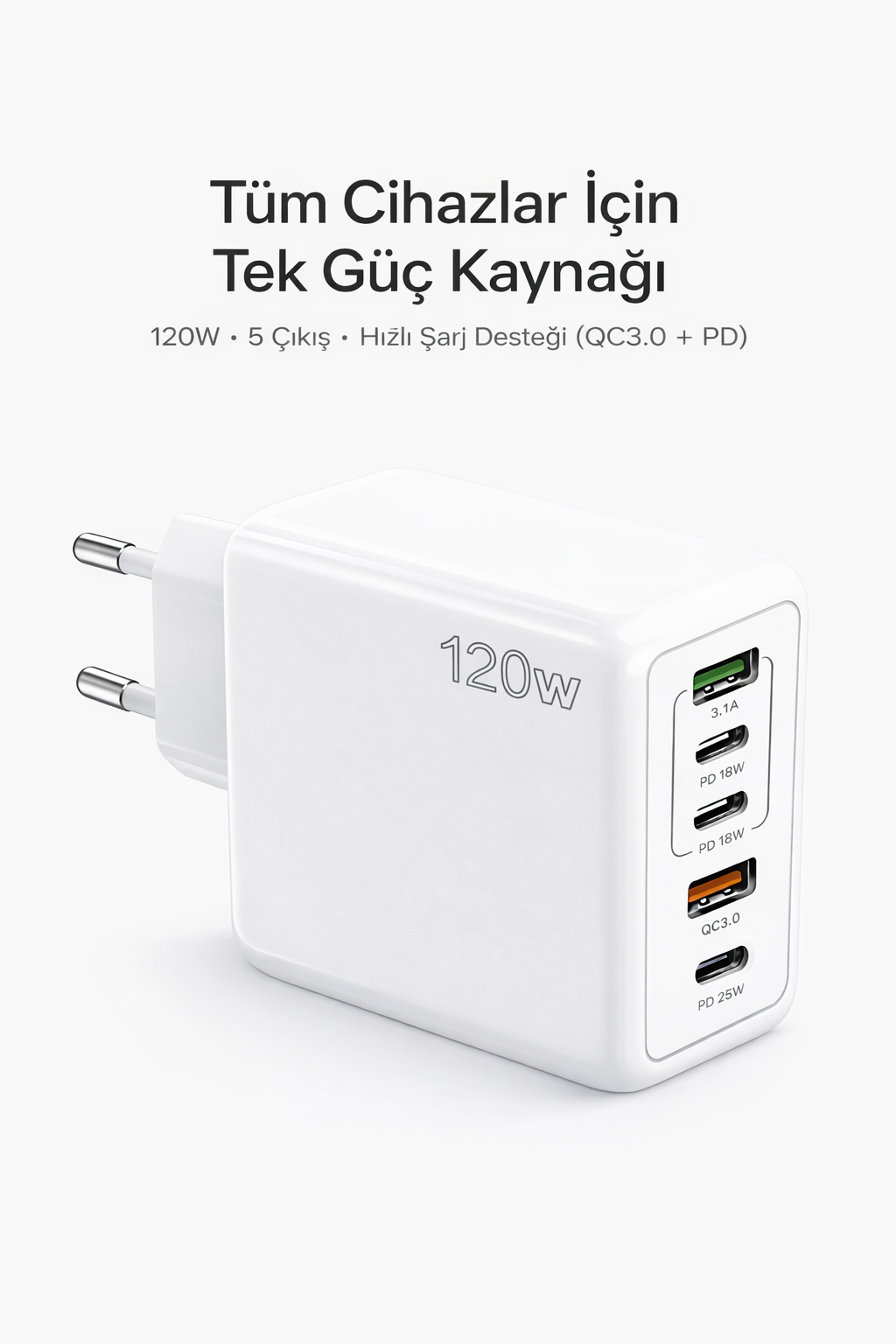 USB Type-C PD destekli şarj adaptörü