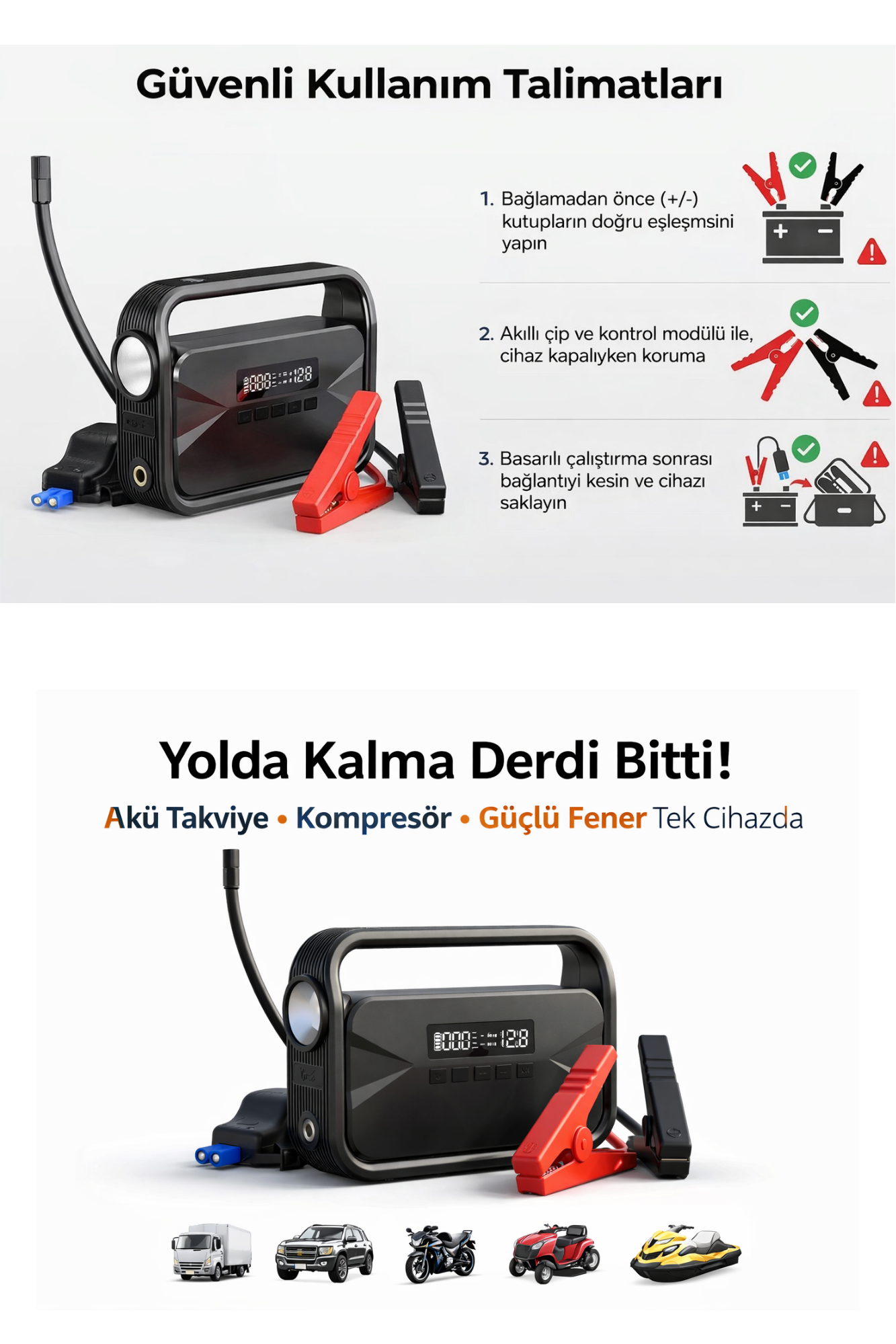 Bubitechh 12000 Mah Kompresörlü Akü Takviye Cihazı | 4'ü 1 Fiyatı
