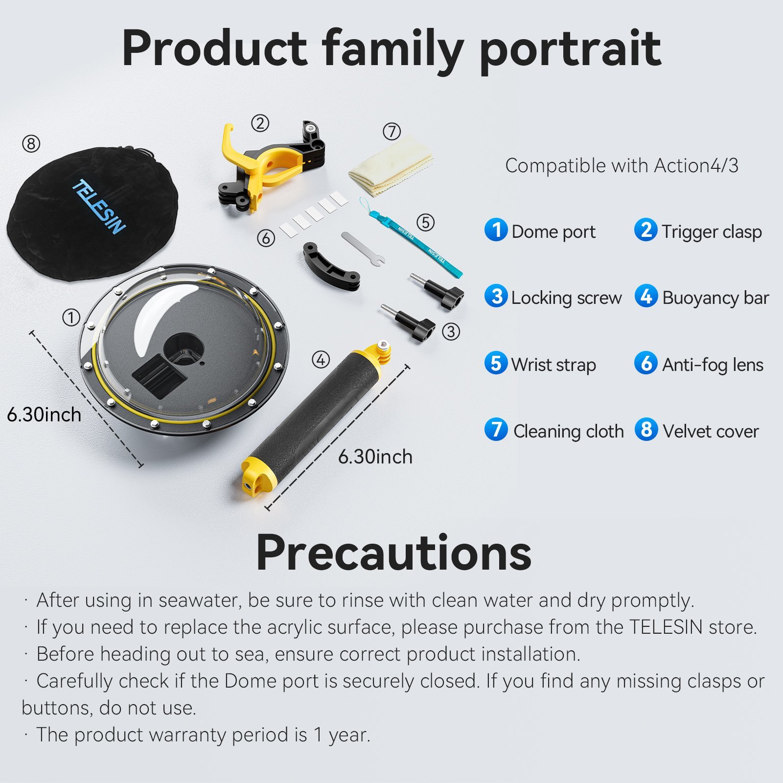 TELESIN DJI Osmo Action 5 PRO Dome Port
