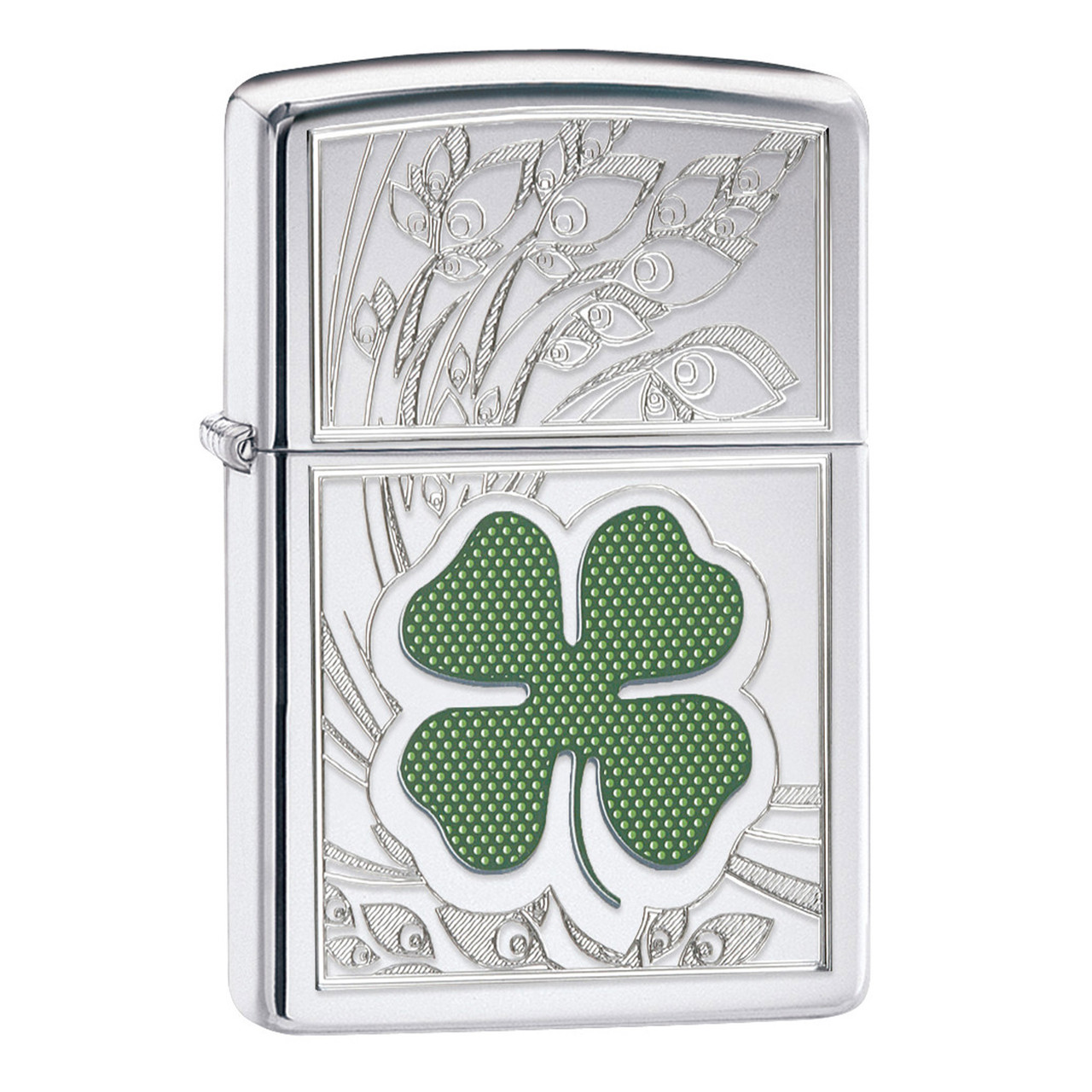 Lucky Four Leaf Clover - High Polish Chrome - Zippo Lighters Australia