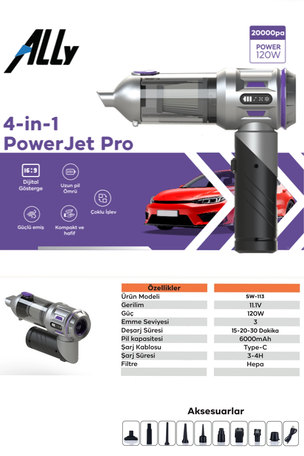 Sb Shopping Ally Powerjet 20000PA Güçlü Portatif 3 Kademeli Fiyatı
