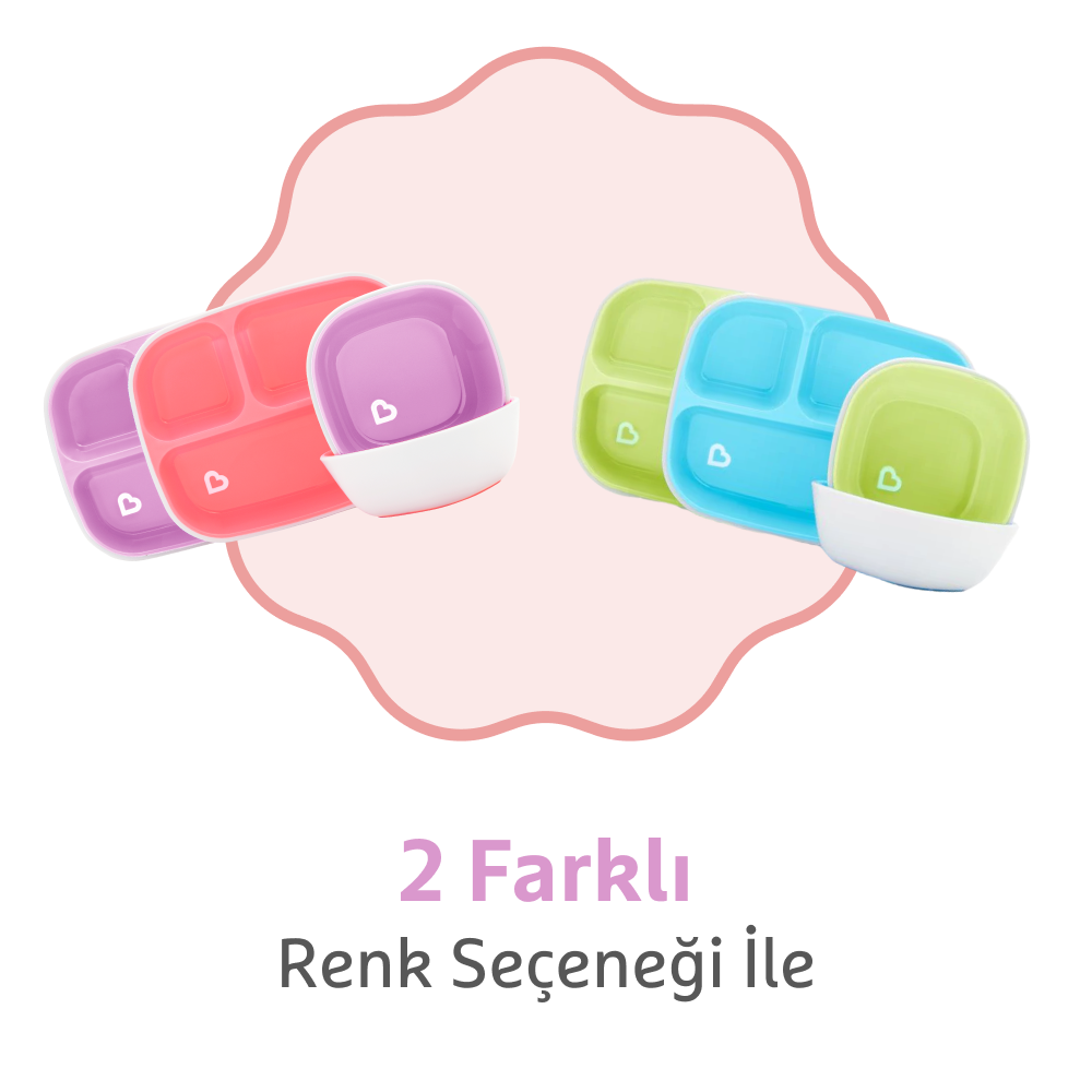 Munchkin® Splash™ 4'lü Bölmeli Tabak ve 2li Kase Seti 6AY+ Pembe/mor görsel