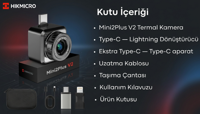  HIKMICRO Mini2Plus V2 iOS ve Android Uyumlu Mobil Termal Kamera Kutu İçeriği