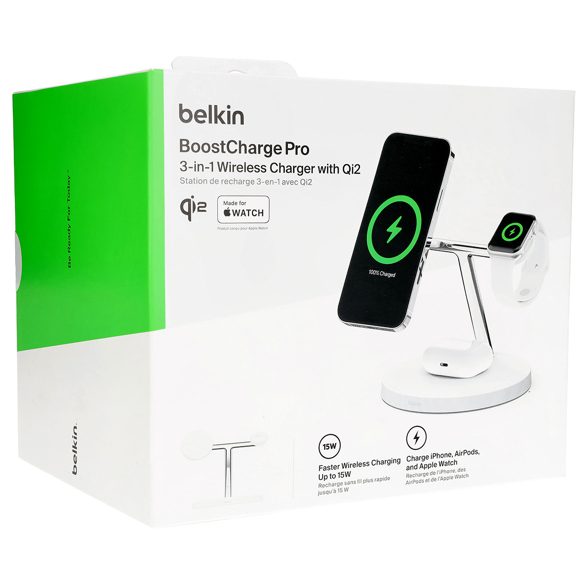 Belkin Boost Charge Pro 3'ü 1 arada Kablosuz Şarj Cihazı Qi2 MagSafe, Apple Cihazları için, beyaz