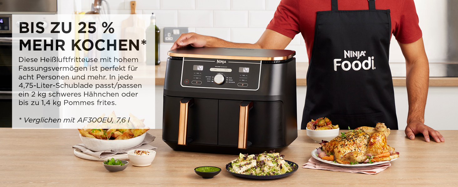Ninja Foodi MAX Dual Zone Heißluftfritteuse Kupfer/Schwarz, AF400EUCP