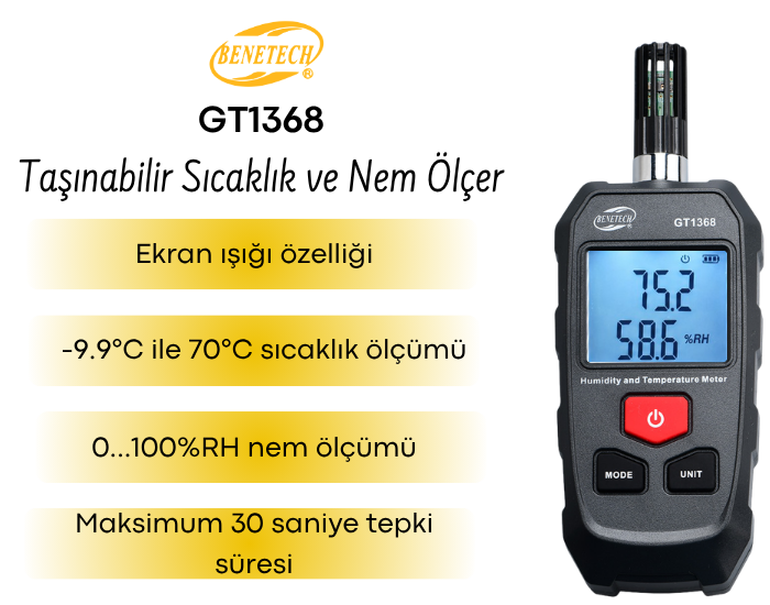 Benetech GT1368 Taşınabilir Sıcaklık ve Nem Ölçer Özellikleri