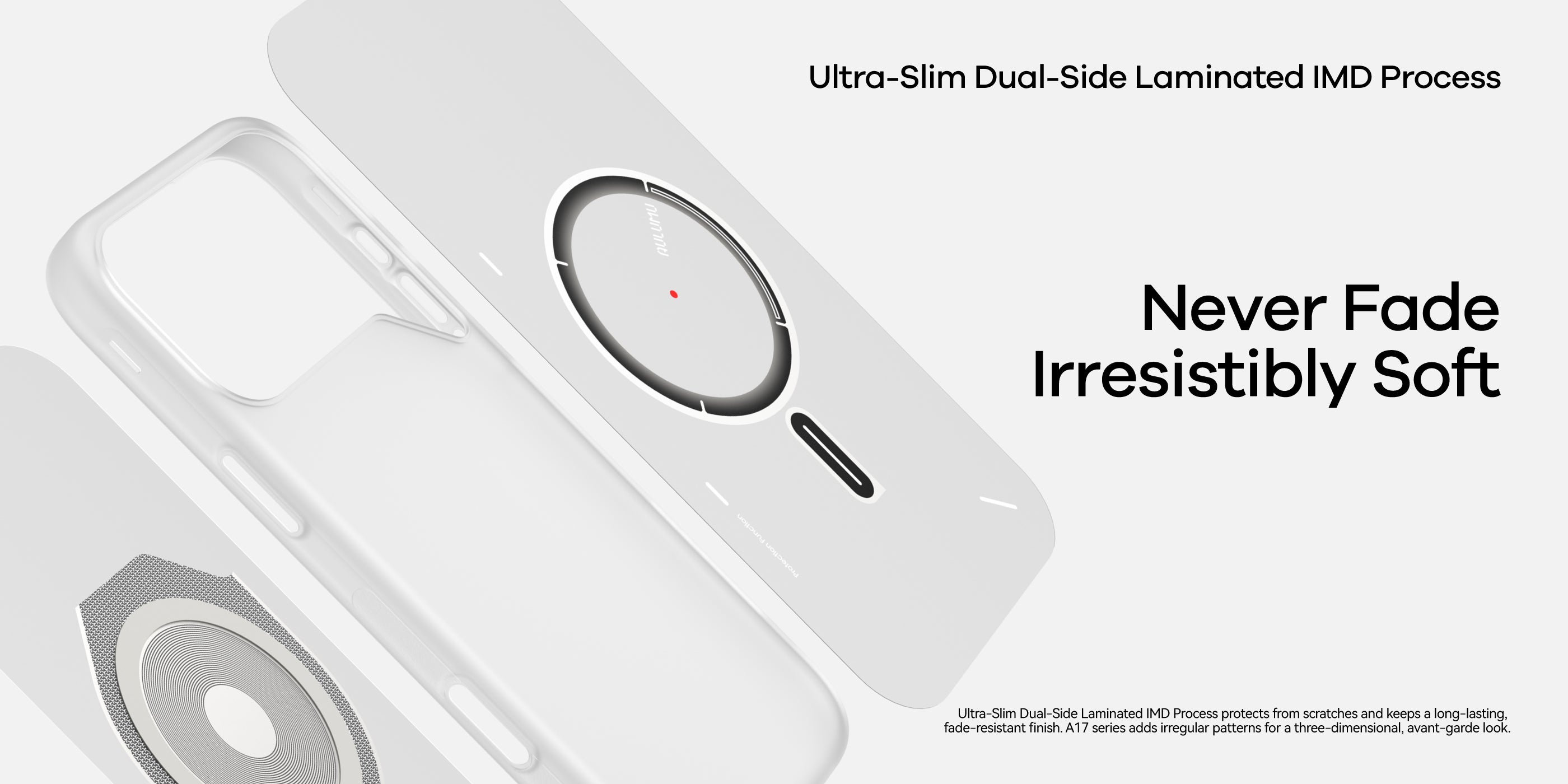 Close-up of AULUMU A17 frosted TPU case with double-sided IMD anti-scratch surface