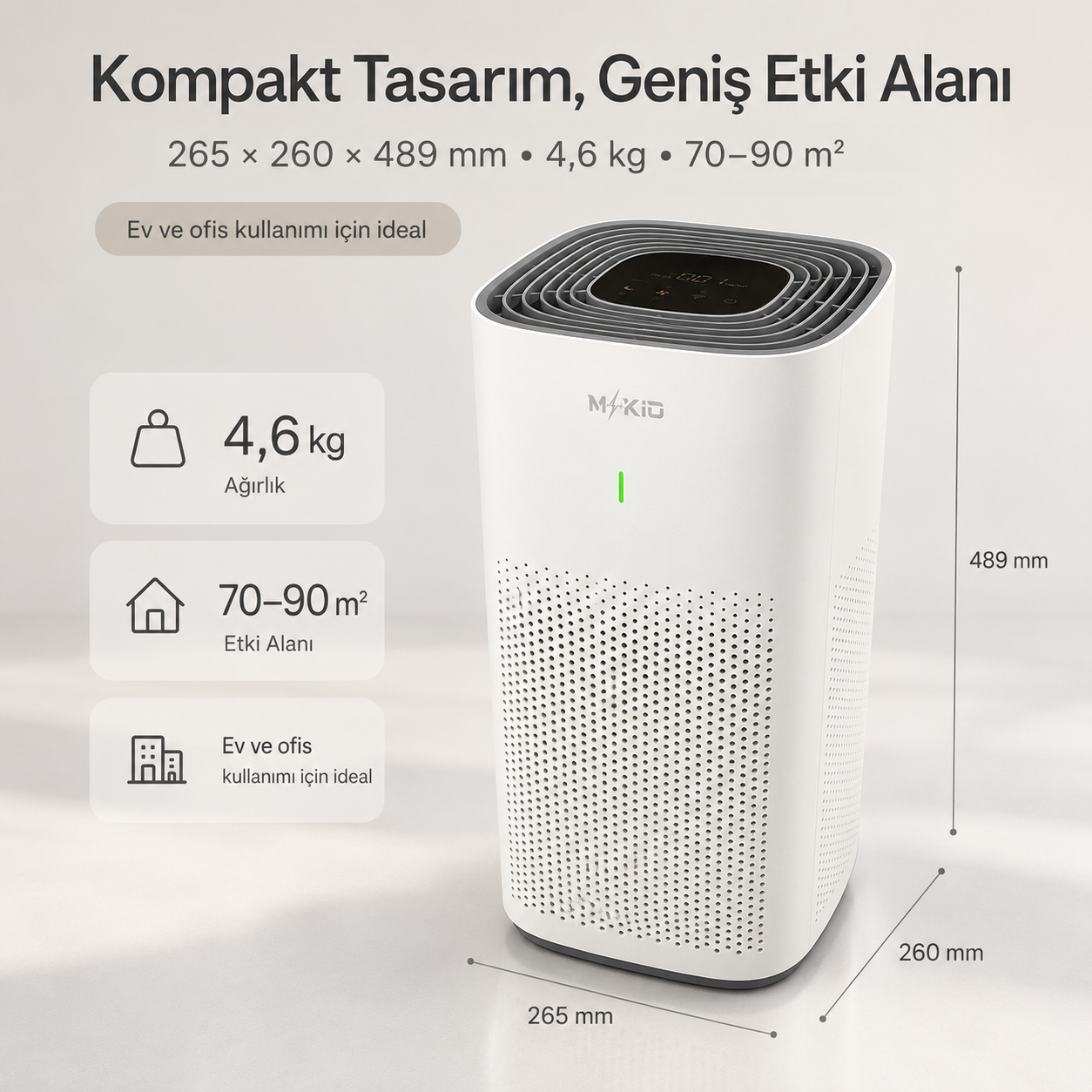 MKİO hava temizleyici ölçüleri ağırlığı ve kullanım alanı